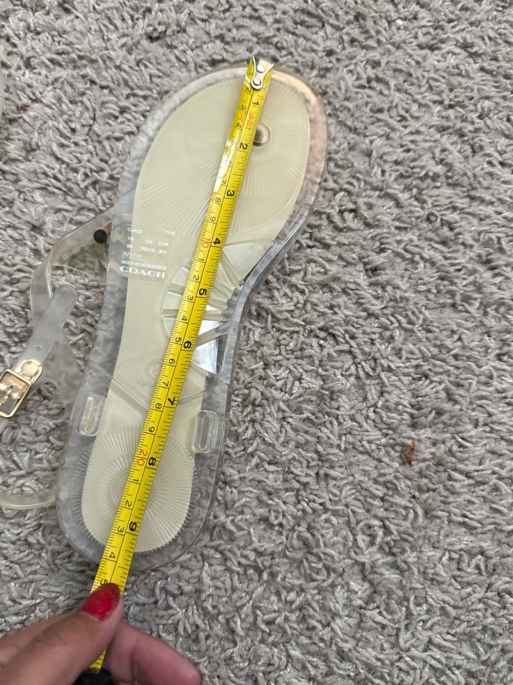 Coach Clear Jelly Sandals with Tan Signature Insole and Gold Accents - Picture 3 of 5